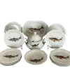 Pamono Porcelain Fish Service with Soup Tureen and Bowl by Winterling Marktleuthen, Bavaria, Germany, 1970s, Set of 15> Dinner Plates & Bowls