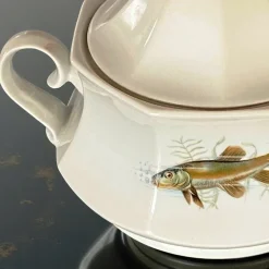 Pamono Porcelain Fish Service with Soup Tureen and Bowl by Winterling Marktleuthen, Bavaria, Germany, 1970s, Set of 15><noscript><img width=