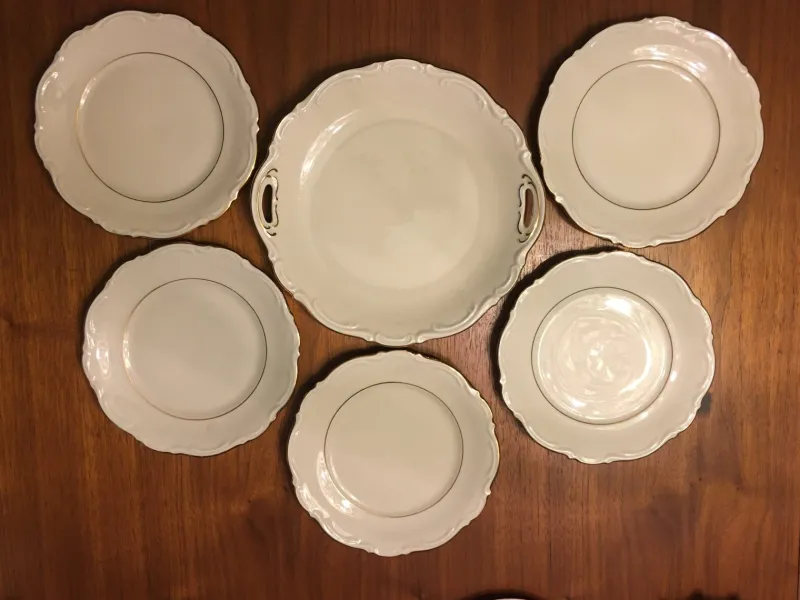 Pamono Porcelain Mitterteich Cymbal Set, 1940s, Set of 6> Dinner Plates & Bowls
