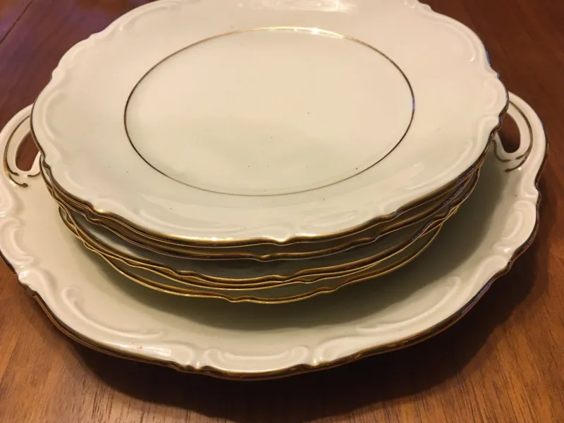 Pamono Porcelain Mitterteich Cymbal Set, 1940s, Set of 6> Dinner Plates & Bowls