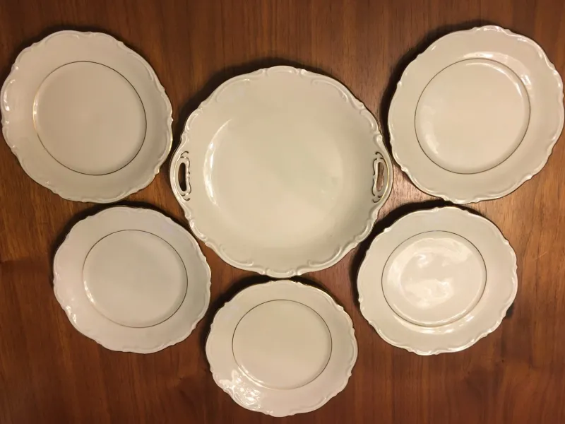 Pamono Porcelain Mitterteich Cymbal Set, 1940s, Set of 6> Dinner Plates & Bowls