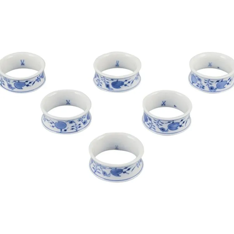 Pamono Porcelain Napkin Rings with Blue Onion Pattern from Meissen, Germany, Set of 6> Dinnerware Accessories
