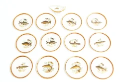 Clearance Pamono Porcelain Plates and Sauce Boat Fish Decoration from Limoges, 1980s, Set of 13