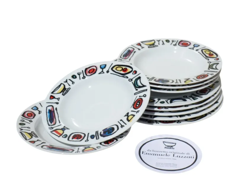 Hot Pamono Porcelain Plates by Emanuele Luzzati for Arteprima, 2010s, Set of 10