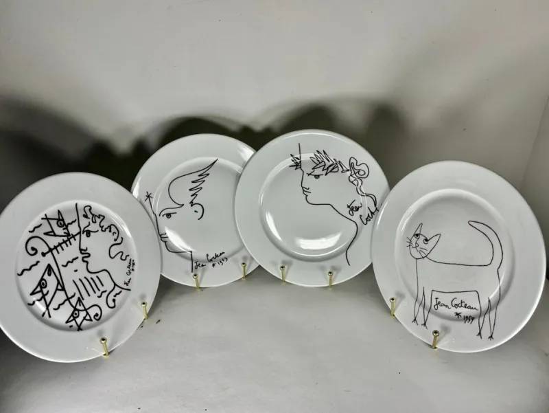 Clearance Pamono Porcelain Plates Jean Cocteau for Limoges, France, 1960s, Set of 4