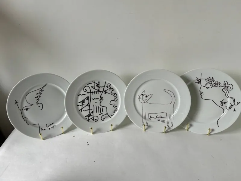 Clearance Pamono Porcelain Plates Jean Cocteau for Limoges, France, 1960s, Set of 4