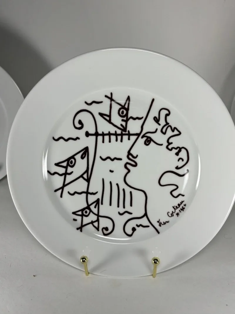 Clearance Pamono Porcelain Plates Jean Cocteau for Limoges, France, 1960s, Set of 4