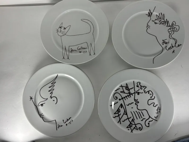 Clearance Pamono Porcelain Plates Jean Cocteau for Limoges, France, 1960s, Set of 4