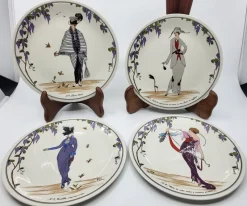 Pamono Porcelain Plates with Art Deco Decor from Villeroy & Boch, 1980s, Set of 4> Dinner Plates & Bowls