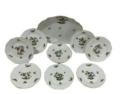 Pamono Porcelain Serving Set with Rothschild Pattern from Herend, Set of 9> Dinner Plates & Bowls