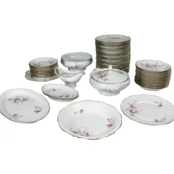 Pamono Porcelain Tableware, Limoges, France, 1950s, Set of 56> Dinner Plates & Bowls