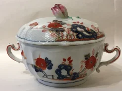 New Pamono Porcelain Tureen with Red and Blue Decor by Richard Ginori, Italy, 19th Century