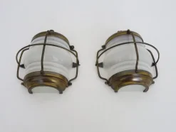 Outlet Pamono Porthole-Style Wall Lights in Brass and Glass, 1960s, Set of 2