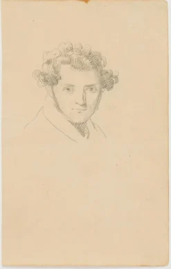 Pamono Portrait of a Young Man With Curly Hair, 19th-Century, Pencil> Classical