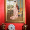 Discount Pamono Portrait of Italian Lady with Florentine Landscape, 1890, Oil on Canvas, Framed