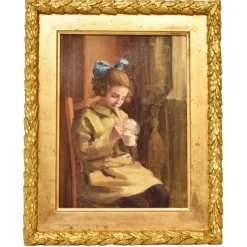 Discount Pamono Portrait Painting, Child Playing, Oil Painting, Early 20th Century