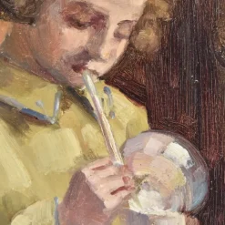 Discount Pamono Portrait Painting, Child Playing, Oil Painting, Early 20th Century