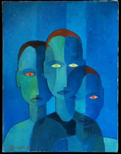 Pamono Portrait With Three Characters, Clemencet, 1972> Minimalist