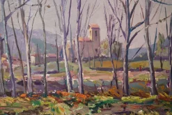 Best Pamono Post Impressionist Artist, Landscape, Late 20th Century, Oil on Board, Framed