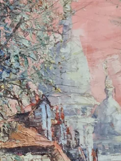 Sale Pamono Post Impressionist Sunset in Paris, Basilica of the Sacred Heart of Montmartre, 1960s, Oil on Canvas