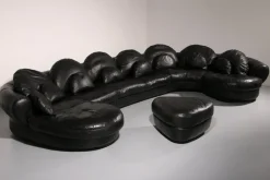 Hot Pamono Post-Modern Black Leather Sectional Sofa, 1980s