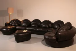 Hot Pamono Post-Modern Black Leather Sectional Sofa, 1980s