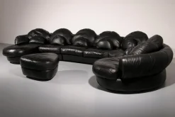 Hot Pamono Post-Modern Black Leather Sectional Sofa, 1980s
