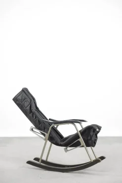 Pamono Postmodern Black Leather Rocking Chair by Takeshi Nii, 1950s