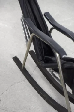 Pamono Postmodern Black Leather Rocking Chair by Takeshi Nii, 1950s