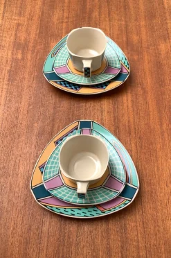 Pamono Postmodern Flash One Series Coffee Service Plates, Cups, Saucers by Dorothy Hafner for Rosenthal, 1980s, Set of 6><noscript><img width=