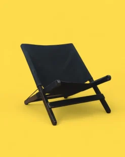 Pamono Postmodern Hestra Folding Lounge Chairs in Black Canvas attributed to Tord Bjorklund for Ikea, 1991, Set of 2> Garden Seating