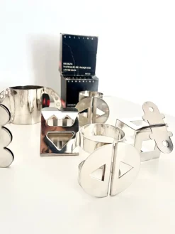 Pamono Postmodern Napkin Rings in Stainless Steel by Nathalie du Pasquier for Bodum, 1990s, Set of 6><noscript><img width=