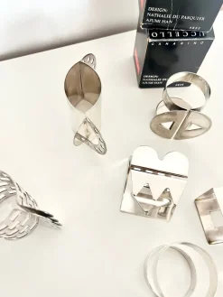 Pamono Postmodern Napkin Rings in Stainless Steel by Nathalie du Pasquier for Bodum, 1990s, Set of 6><noscript><img width=