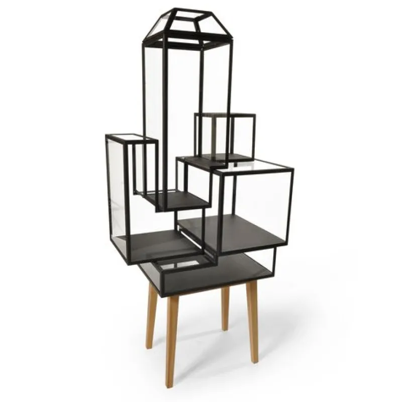 Outlet Pamono Powder Coated Steel, Glass and Oak Wood Decorative Cabinet 4 by JSPR