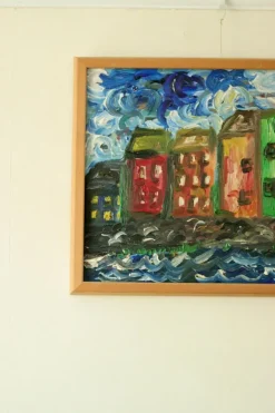 Pamono Preben Rasmussen, Houses, Mid-20th Century, Oil on Canvas, Framed><noscript><img width=