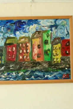 Pamono Preben Rasmussen, Houses, Mid-20th Century, Oil on Canvas, Framed><noscript><img width=