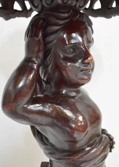 Pamono Putti Stand in Carved Wooden, Late 19th Century><noscript><img width=