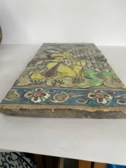 Hot Pamono Qajar-Era Hand-Painted Double-Tile Panel with Female Musician, 19th Century