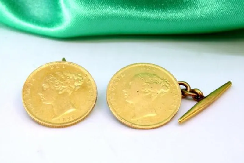 Outlet Pamono Queen Victoria Gold Half Pound Cufflinks, Set of 2