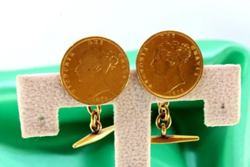 Outlet Pamono Queen Victoria Gold Half Pound Cufflinks, Set of 2