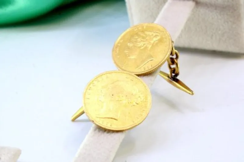 Outlet Pamono Queen Victoria Gold Half Pound Cufflinks, Set of 2
