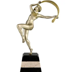 Pamono R. Varnier, Art Deco Scarf Dancer, 1925, Bronze with Marble Base> Art Deco