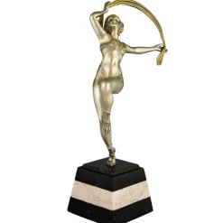 Pamono R. Varnier, Art Deco Scarf Dancer, 1925, Bronze with Marble Base><noscript><img width=