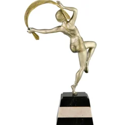 Pamono R. Varnier, Art Deco Scarf Dancer, 1925, Bronze with Marble Base><noscript><img width=