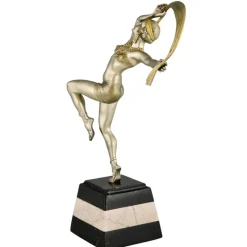 Pamono R. Varnier, Art Deco Scarf Dancer, 1925, Bronze with Marble Base><noscript><img width=