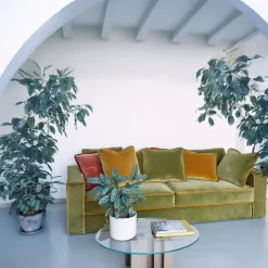 Pamono Rafaella Three-Seater Sofa in Olive Green Velvet with Mustard Yellow Trim from Biosofa> Seating