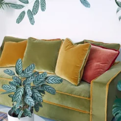 Pamono Rafaella Three-Seater Sofa in Olive Green Velvet with Mustard Yellow Trim from Biosofa><noscript><img width=
