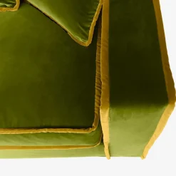 Pamono Rafaella Three-Seater Sofa in Olive Green Velvet with Mustard Yellow Trim from Biosofa><noscript><img width=