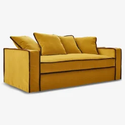 Best Pamono Rafaella Two-Seater Sofa in Mustard Yellow Velvet with Dark Red Trim from Biosofa