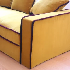 Best Pamono Rafaella Two-Seater Sofa in Mustard Yellow Velvet with Dark Red Trim from Biosofa